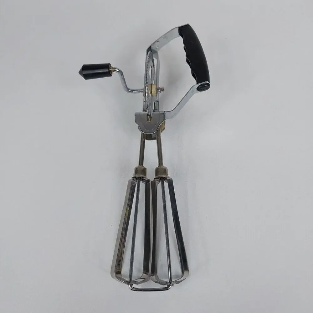 Vintage Black Handled Egg Beater Hand Mixer Kitchen Utensil‎ Crank Whisk